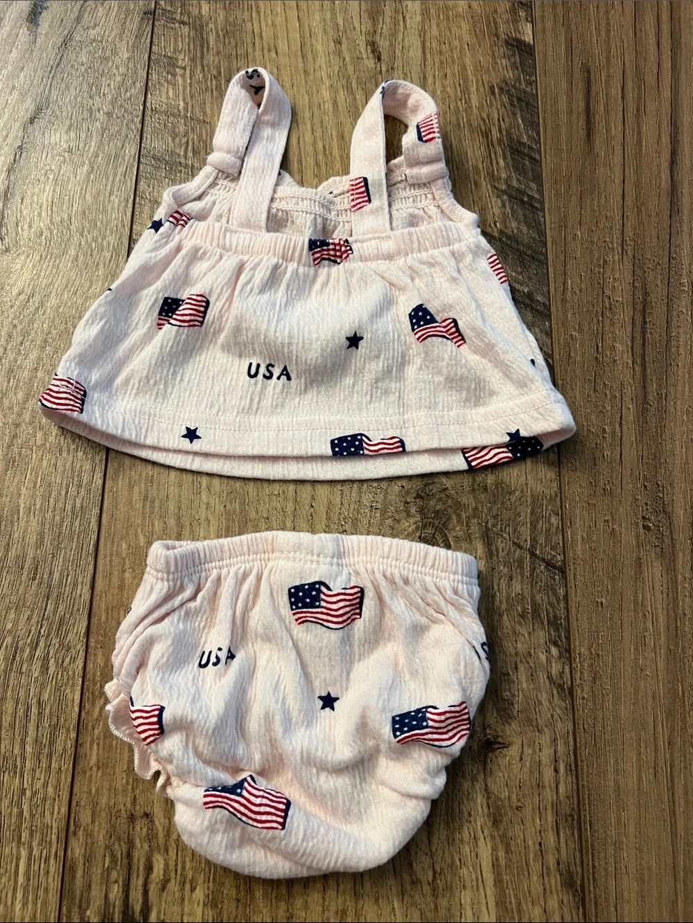 Preemie Pink USA Flag Tankini Top and Bloomers Set